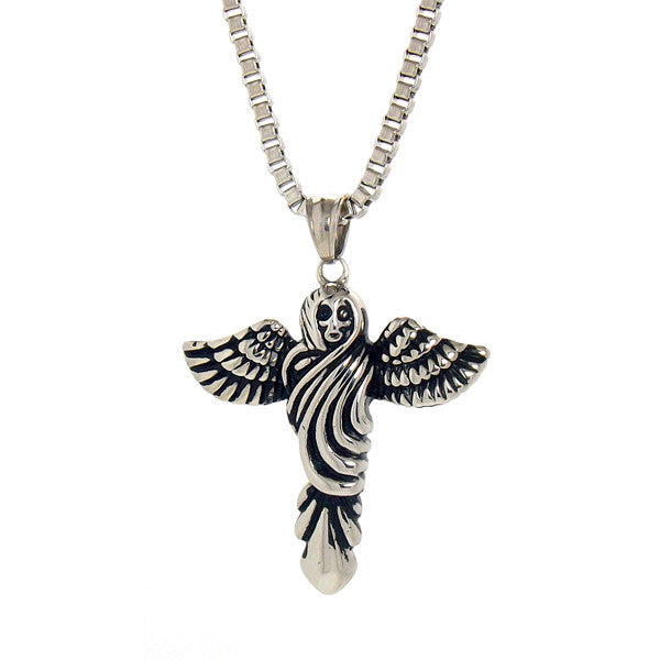 Buy Peora Mens Vintage Angel Wing Cross Pendant Brown Leather Cord Necklace  Chain (PX9P04) Online