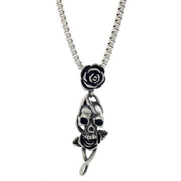 Necklace - Silver Skull N' Roses Necklace - Tossari
 - 1